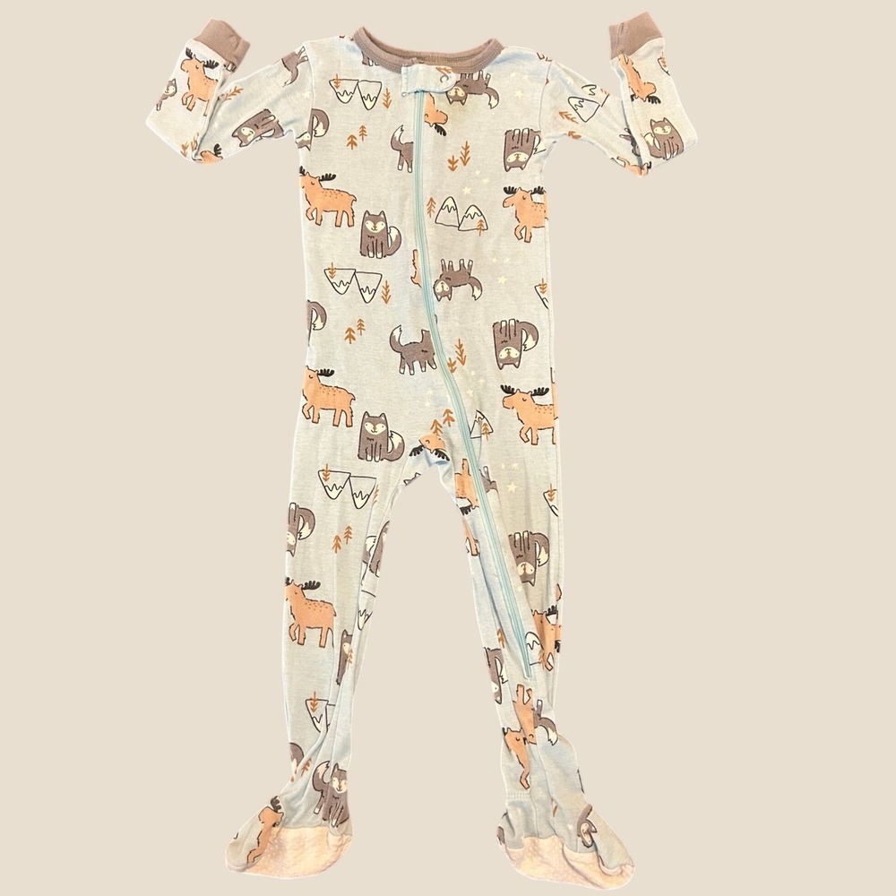 Gerber Baby Boys Blue Woodland Animal Moose Wolf Footed Sleeper Pajamas 24M 1546